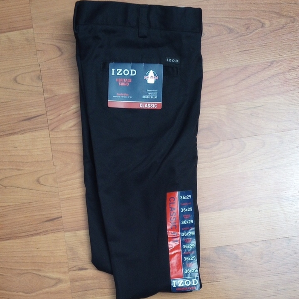 Izod Black Heritage Chino Pants 36W 29L NWT